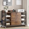 Brown Printer Stand Bookcase Power Station Mobile Office File Cabinet