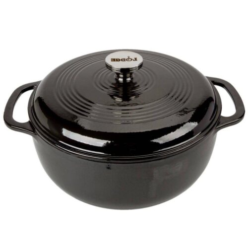 Round 6-Quart Black Enamel Cast Iron Dutch Oven with Lid
