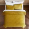 Full / Queen 3-Piece Mustard Yellow Velvet Embroidered Lavishly Soft Quilt Set