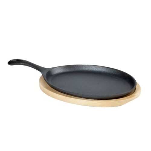 9-inch Cast Iron Flat Skillet Frying Pan Griddle with 10.5-inch Oval Wood Trivet 9-inch Cast Iron Flat Skillet Frying Pan Griddle with 10.5-inch Oval Wood Trivet