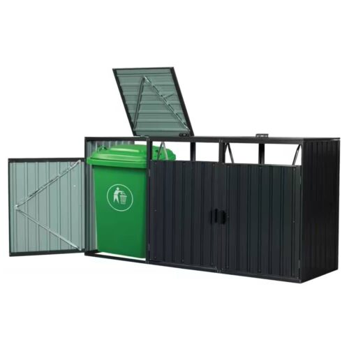 Outdoor Black Galvanized Steel Garbage Bin Storage Shed – Holds 3 Trash Cans Outdoor Black Galvanized Steel Garbage Bin Storage Shed – Holds 3 Trash Cans