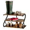 Modern Industrial Metal Wood 3-Tier Shoe Rack – Holds up to 9 Pair of Shoes