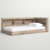 Twin size Natural Wood Corner Storage Bed with Bookcase Headboard and USB Ports