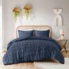King/Cal King 3 Piece Navy Pompom Microfiber Hypoallergenic Comforter Set