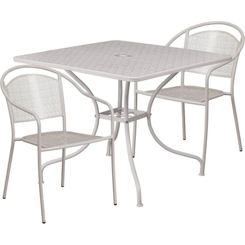 3-Piece Grey Steel Metal Outdoor Patio Furniture Set with 2 Chairs and 1 Table 3-Piece Grey Steel Metal Outdoor Patio Furniture Set with 2 Chairs and 1 Table