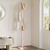 Modern Solid Wood Coat Rack Entryway Hall Tree Hat Stand in Pink