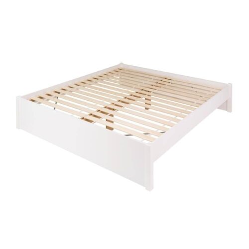 King Size White Wooden 4 Post Platform Bed Frame