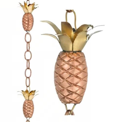 8.5 Ft. Copper Pineapple Rain Chain Gutter Downspout – Basin Not Included