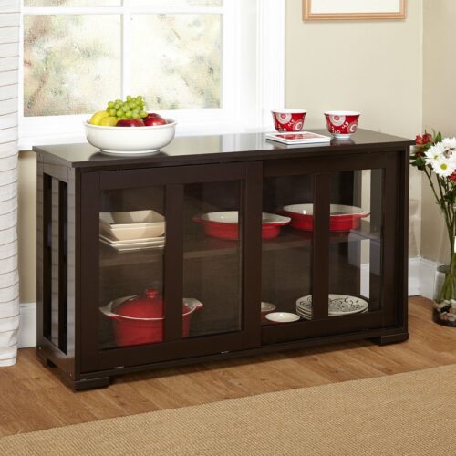 Espresso Sideboard Buffet Dining Kitchen Cabinet with 2 Glass Sliding Doors Espresso Sideboard Buffet Dining Kitchen Cabinet with 2 Glass Sliding Doors