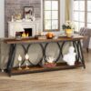 Industrial 70-in. Brown Wood Top Console Table with Heavy Duty Black Metal Frame