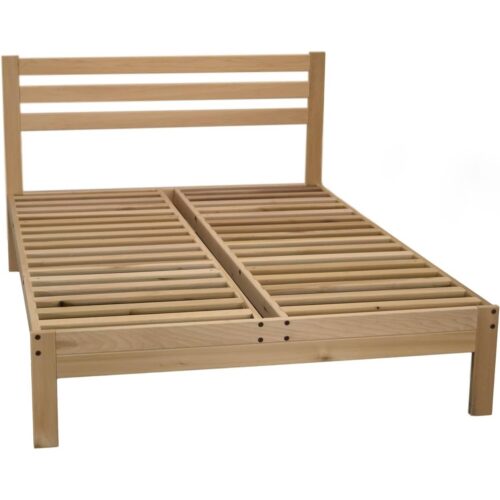 Queen size Solid Wood Platform Bed Frame with Slatted Headboard – Made in USA