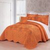 Queen size Orange Nectarine Damask Embroidered 4 Piece Oversized Bedspread Set