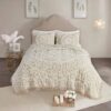 Queen 100-Percent Cotton Chenille Bedspread with Fringe Hem in Khaki Taupe Beige