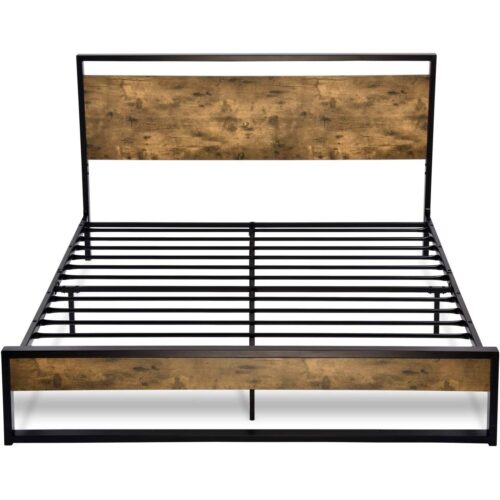 Queen size Metal Wood Platform Bed Frame with Industrial Headboard Queen size Metal Wood Platform Bed Frame with Industrial Headboard