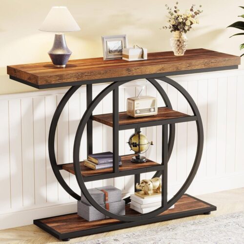 Modern Industrial 41-inch Long Narrow Entryway Foyer Console Table with Shelves