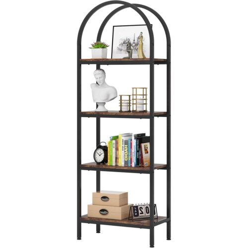 Modern Industrial Metal Wood Display Rack Bookcase with 4 Storage Shelves Modern Industrial Metal Wood Display Rack Bookcase with 4 Storage Shelves