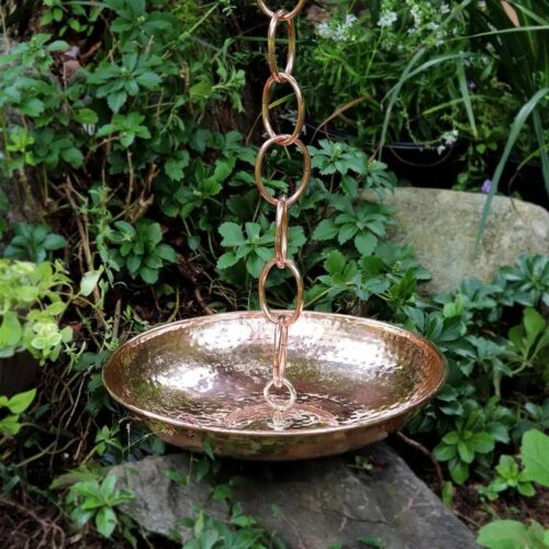 Hand Hammered Copper Polished Rain Chain Basin – 16.5 inch Diameter