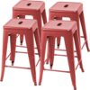 Set of 4 – 24-in. Indoor/Outdoor Backless Stacking Red Metal Barstools