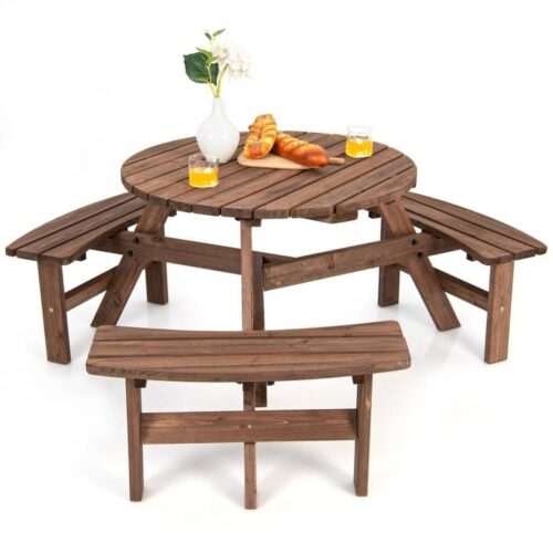 Espresso Wooden 6 Seater Picnic Table Umbrella Hole Espresso Wooden 6 Seater Picnic Table Umbrella Hole