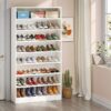 Modern 8-Shelf Shoe Rack Shelving Unit for Closet Storage in White Wood Finish