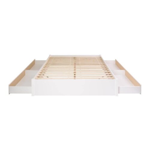 King Size 4 Drawer Storage White Wooden 4 Post Platform Bed  Frame