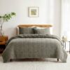 King/California King 3-Piece Sage Green Faded Stone Washed Cotton Quilt Set