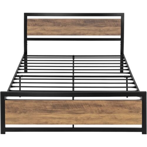 Full Metal Platform Bed Frame with Brown Wood Panel Headboard and Footboard Full Metal Platform Bed Frame with Brown Wood Panel Headboard and Footboard