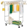 Heavy Duty Double Bar Clothes Garment Rack on Wheels – 600 lbs Capacity