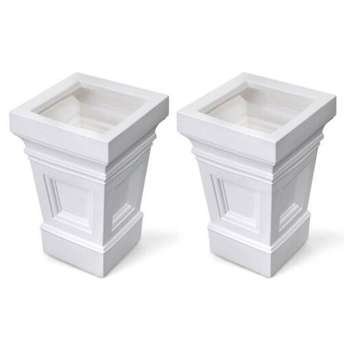 Set of 2 – 24 inch High Self Watering Planter Box in White Plastic Resin