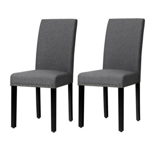 Set of 2 Grey Linen Upholstered Nailhead Dining Chair – 330 lbs. Weight Capacity