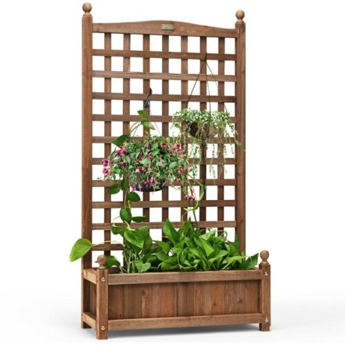 Solid Wood Farmhouse Garden Planter Box with 48-inch High Trellis Solid Wood Farmhouse Garden Planter Box with 48-inch High Trellis