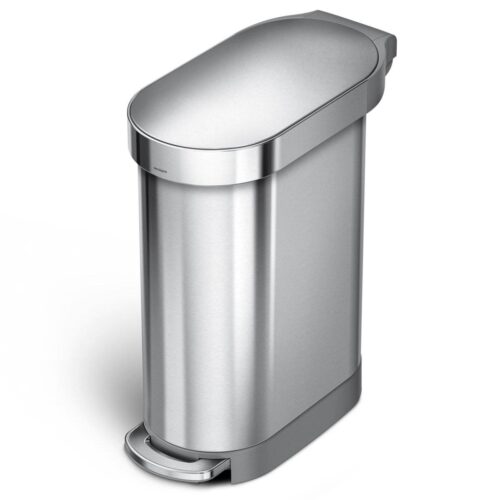 Stainless Steel 12-Gallon Narrow Kitchen Trash Can with Easy Step-on Lid