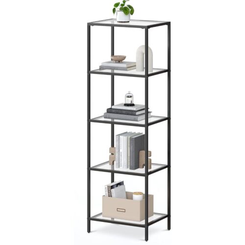 Black Metal Frame Glass Shelf Bookcase 4-Shelves Shelving Unit Black Metal Frame Glass Shelf Bookcase 4-Shelves Shelving Unit