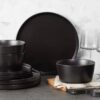 16-Piece Stoneware Dinnerware Set in Matte Black – Service for 4