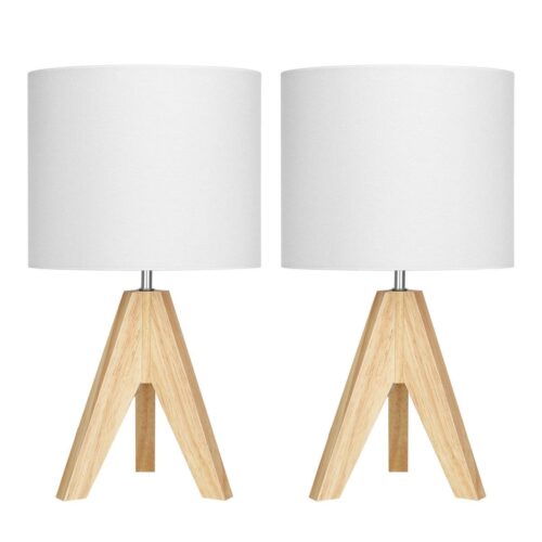 Set of 2 – Scandinavian Style Tripod Desk Lamp with White Linen Drum Shade Set of 2 – Scandinavian Style Tripod Desk Lamp with White Linen Drum Shade