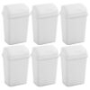 Set of 6 – White 7.8 Gallon Swing Top Kitchen Wastebasket Trash Can
