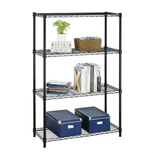 Heavy Duty 4-Shelf Metal Shelving Unit in Black Steel Finish Heavy Duty 4-Shelf Metal Shelving Unit in Black Steel Finish