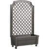 Outdoor Self-Watering Garden Planter with Trellis and Wheels in Grey Plastic