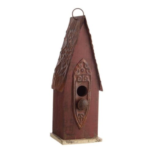 Outdoor Garden Rustic Brown Solid Wood and Iron Bird House Outdoor Garden Rustic Brown Solid Wood and Iron Bird House