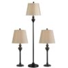 3-Piece Floor Lamp and Table Desk Lamp Set in Black with Light Gold Drum Shades