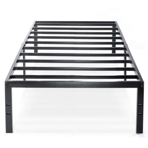 Twin size Black Metal Platform Bed Frame with Headboard Attachment Slots Twin size Black Metal Platform Bed Frame with Headboard Attachment Slots