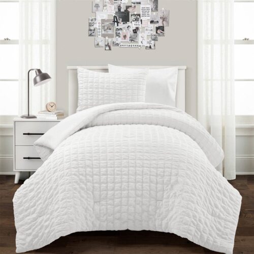 Twin/XL Size Microfiber Crinkled Texture 2 Piece Comforter Set White Twin/XL Size Microfiber Crinkled Texture 2 Piece Comforter Set White