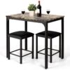 Modern 3-Piece Dining Set Brown Faux Marble Table-Top and 2 Black Chairs Stools