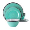 12-Piece Melamine Plates Bowls Dinnerware Set in Turquoise Blue – Service for 4