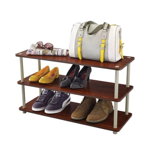 Dark Cherry 3-Shelf Modern Shoe Rack – Holds up to 12 Pair of Shoes