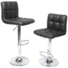 Set of 2 – Adjustable Height Bar Stool with Black Faux Leather Cushion Seat