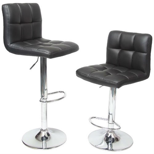 Set of 2 – Adjustable Height Bar Stool with Black Faux Leather Cushion Seat
