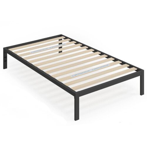 Twin Black Metal Platform Bed Frame with Wood Slats – 350 lbs Weight Capacity
