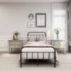 Twin size Farmhouse Black Metal Bed Frame with Rounded Headboard Footboard