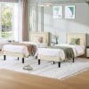 Twin Size – Set of 2  – Dorm Style Beige Tufted Upholstered Platform Beds